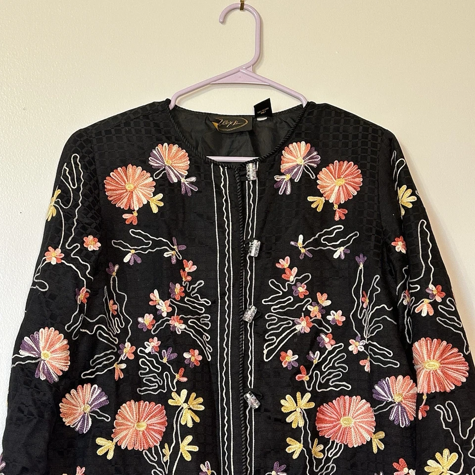 Chaqueta Blazer De Colección Alex Kim Mujer Pequeña Floral Bordada Abotonada Artística Boho Foto 3 de 4
