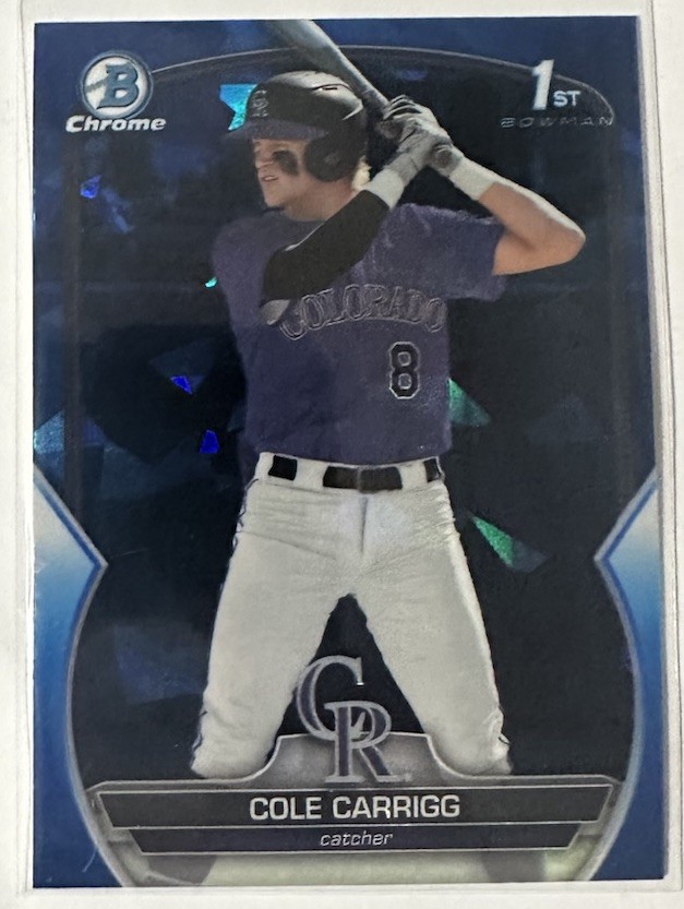 Cole Carrigg 2023 Bowman Chrome Draft Sapphire BDC-151 1st Bowman COL Rockies