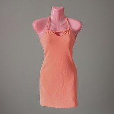 Ladies PLT Peach Orange Dress Ribbed Bodycon Stretch Halter Neck Size 4 BNWOT