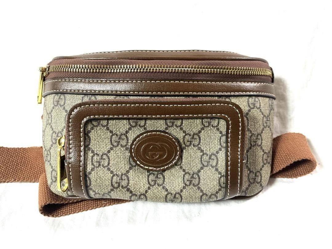 Gucci GG Supreme Body Bag Beige Marron PVC Cuir Métal Raccords Homme