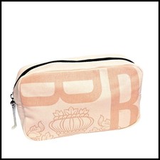 Bobbi Brown Pink Canvas Zippered Cosmetic Makeup Bag Case Black Logo New