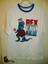 Patriotic Boys Short Sleeve Tee Shirt Medium 8 Rex White Blue Dinosaur