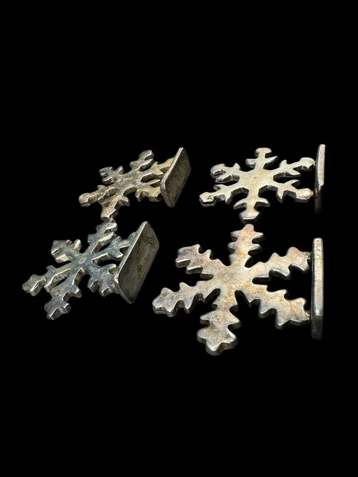 Vintage Snowflake Metal Name Card Holders Set 2" Silver - Image 4 of 4