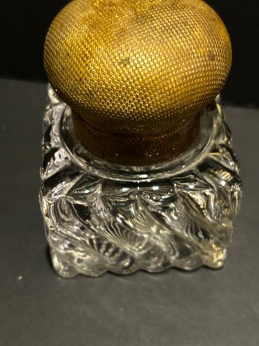 Antique 19th Century Lead Crystal Swirled Ink Well Bronze Hinged Lid - Picture 7 of 12