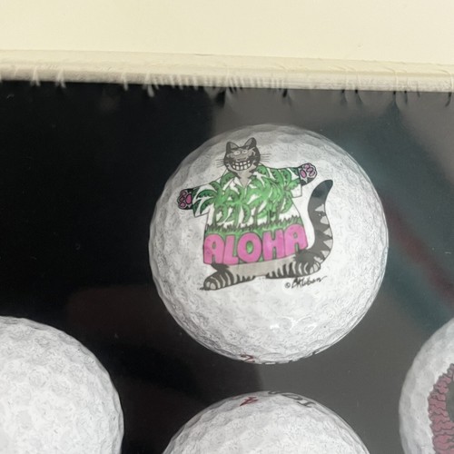 Vintage B. Kliban Hawaii Cat Designs Golf Ball Set of 6 Special Edition Tin - Picture 3 of 13