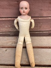 ANTIQUE 9/0 GERMANY PORCELAIN DOLL HEAD w LEATHER BODY 15" TALL