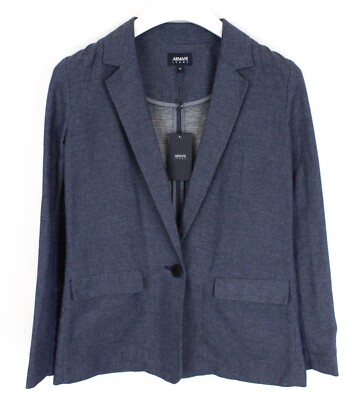 Armani Jeans Blazer Womens Eu 42 Linen Blend Notch Lapel Pattern Blue