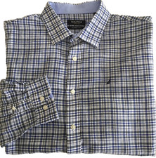 Nautica Classic Fit Button Up Shirt Men s 18 x 34-35 Long Sleeve Cotton Plaid