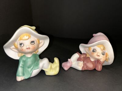 Vintage HOMCO Pixie Elf Fairy Figurine 5213 Green Purple