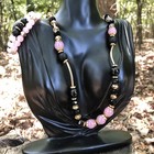 Timeless VTG Estate Pink, Black & Gold Beaded Necklace & 2 Bracelets Jewelry Set — photo 1