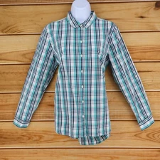 Gap Long Sleeve Button Up Shirt Boyfriend Fit Womens Sz S Blue Plaid 100% Cotton