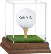 Golf Ball Display Case Holder with Wood Base Acrylic Cube Hole in One Showcase