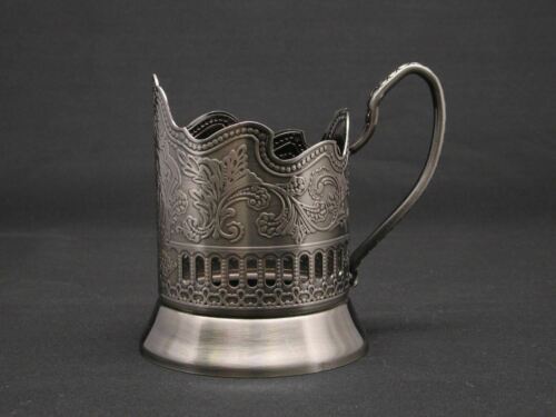 Russian Metal Tea Glass Holder Podstakannik w/ Soviet 20 Facet Granyonyi 8.5 oz - Picture 3 of 7