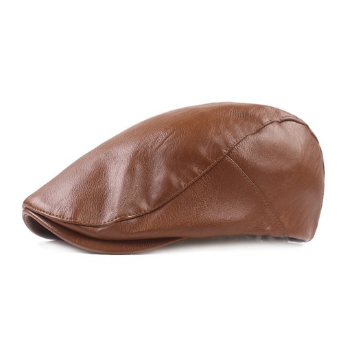 Boina de cuero sintético liso para hombres sombrero de noticiero sombrero de conductor gorra plana - Imagen 6 de 17