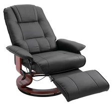 Faux Leather Adjustable Traditional Manual Swivel Recliner Chair Ottoman Black