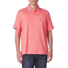  R Nautica Men's Classic Fit Short Sleeve Dual Tipped Collar Polo Shirt Coral XL