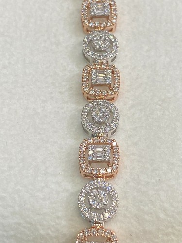 Pave 3.80 Cts Round Baguette Cut Diamonds Tennis Bracelet In 585 Solid 14K Gold - Picture 11 of 12