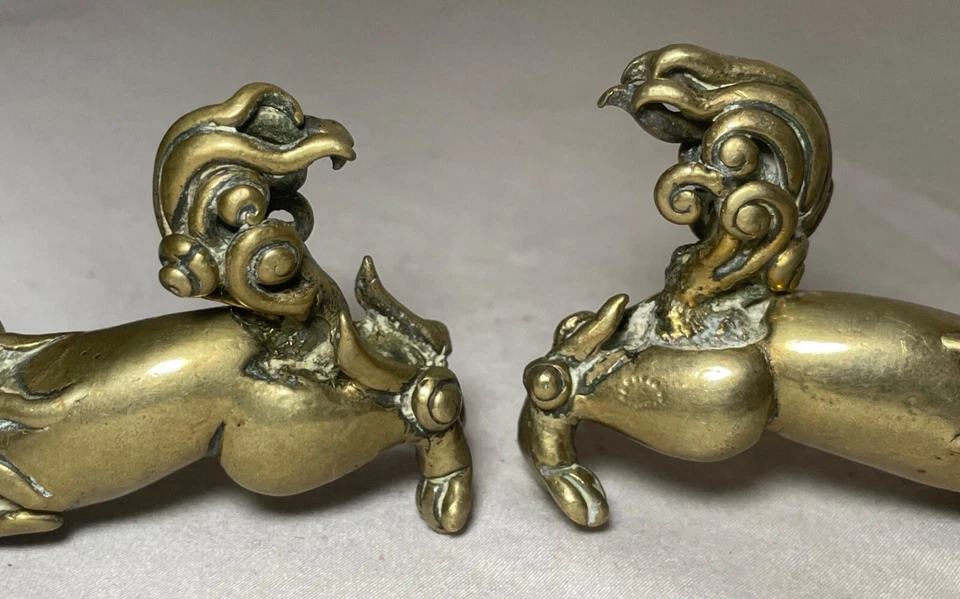 Par de figuras raras antiguas chinas de bronce macizo de foo león estatuas figuras Foto 4 de 4