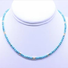 Blue Kingman Turquoise Silver or 14k Gold Fill Small Round Bead Necklace Choker