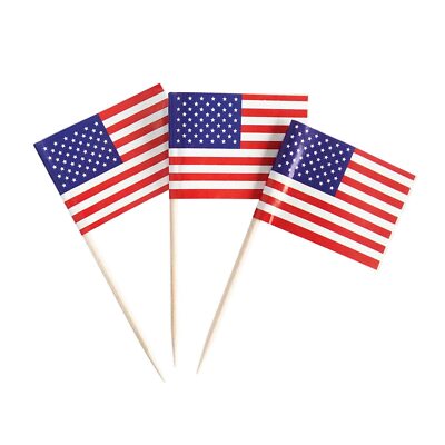 100 Pack USA American Flag US Toothpick Flags, Cocktail Picks Mini Stick Cupc...