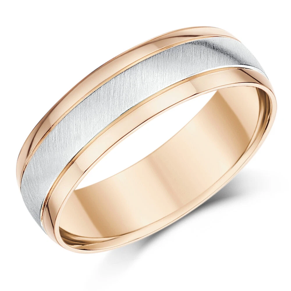 Anillo De 9ct Oro Rosa 6mm Pulido Mate Para Hombre, Talla M- Z