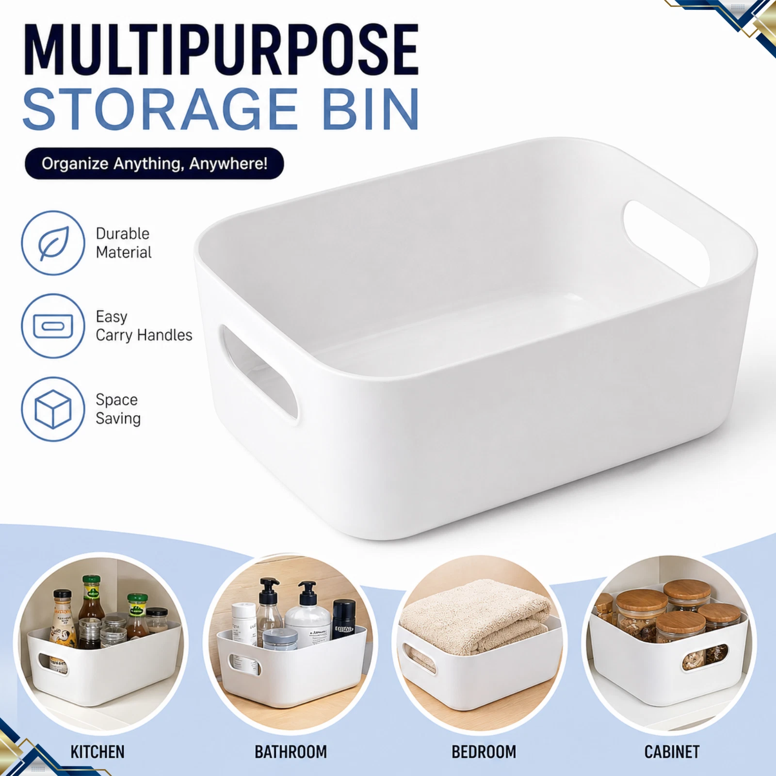 5pcs Stackable Storage Boxes Plastic Organizer Containers Kitchen Bathroom Set