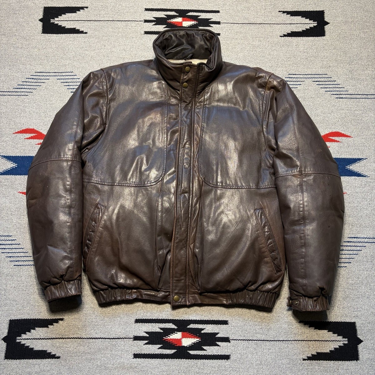 Vintage 80s Eddie Bauer Men's Brown Leather Goose Down Insulated
