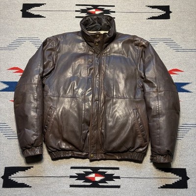 Vintage 80s Eddie Bauer Men's Brown Leather Goose Down Insulated