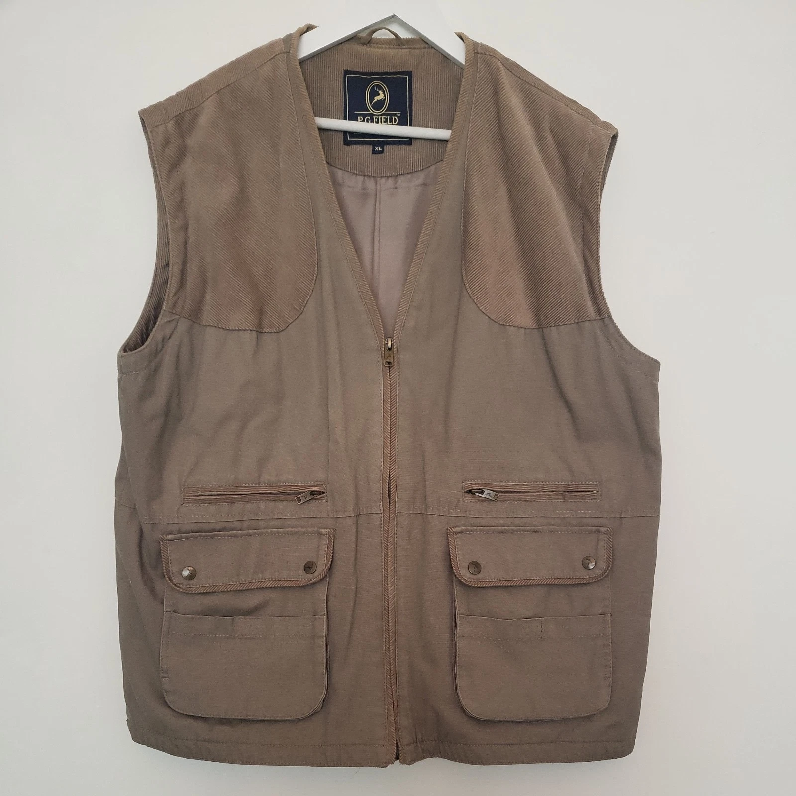 Mens P.G. FIELD Gilet Utility Hunting Fishing body warmer brown UK XL Waistcoat