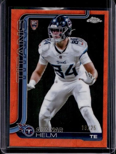 2025 Topps Chrome Gunnar Helm Rookie RC Orange Wave Refractor #/25 Titans