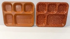 Lot Of 2 VINTAGE HALSEY FOOD CAFETERIA TRAY USA Varying Colors Patterns