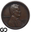 1911-D Lincoln Cent Wheat Penny, Better Denver Date, Choice XF
