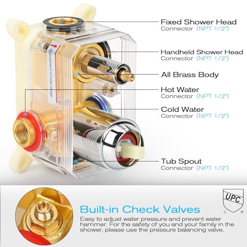 Shower System with Tub Spout, Wall Mounted Tub Shower Faucet Set for Bathroom, - Picture 7 of 7