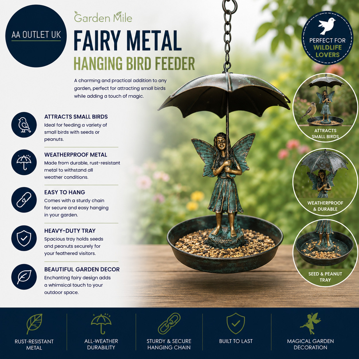 Garden Mile Fairy Metal Hanging Bird Feeder Weatherproof Metal Ornament Outdoor