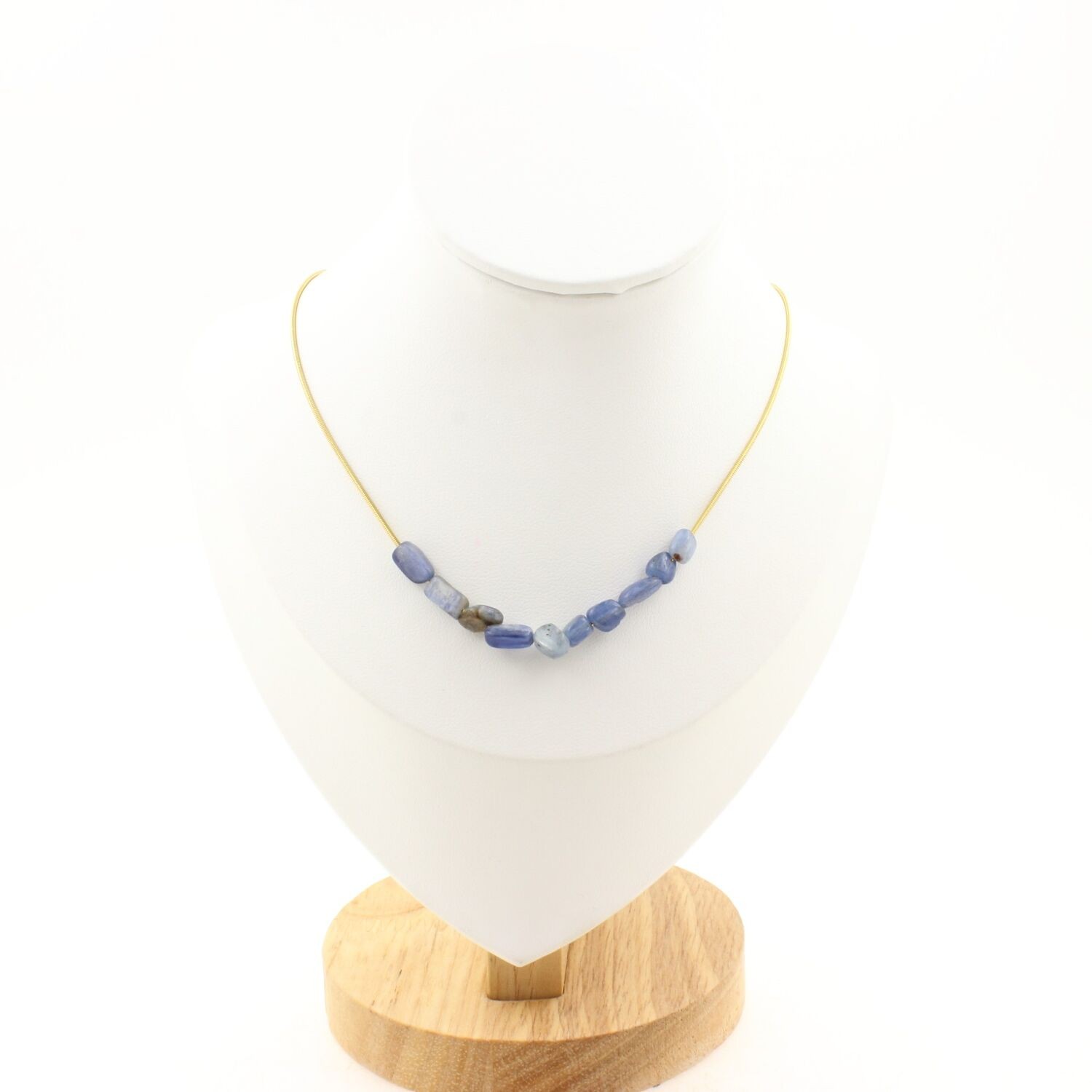 Collier 10 perles Cyanite bleu du Brésil, cadeau idéal pour femme