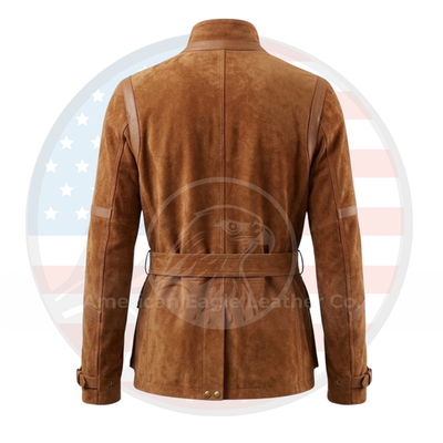 Men's Vintage Tobacco Goat Suede Safari Jacket Retro Brown Belted