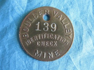 Early Erie Colo Boulder Valley Mine Brass ID Check Tag # 139 Coal Mining