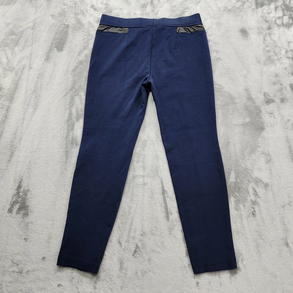Alfani Pants Womens 8P Blue Black Faux Leather Trim Pull On Front Seam Skinny  - Image 2 of 4
