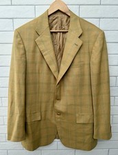 Kiton Napoli Italy Yellow Plaid Wool Blend Blazer Jacket Size 52