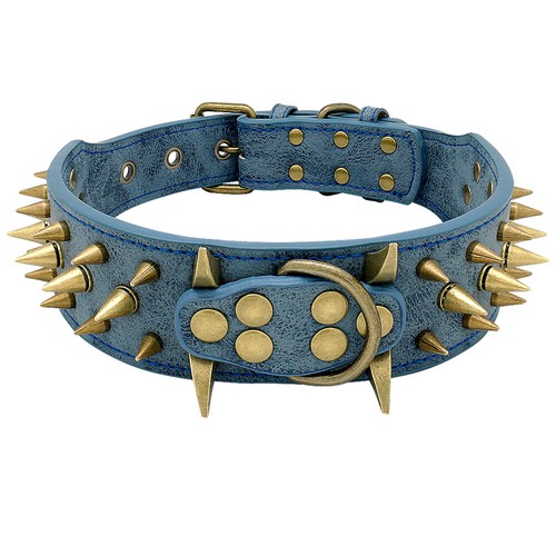 2''Wide Spiked Studded Dog Collar PU Leather Heavy Duty Adjustable for Pitbull } - Picture 4 of 24