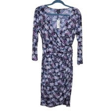 Covington Wrap Dress Womens Medium Gray Abstract Print 3/4 Sleeve NEW
