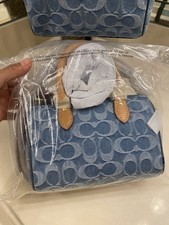 Coach 1pc NEW Blue Signature Logo Satchel Top Handle Zip Bag Detachable Strap