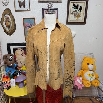 Archival Vintage Y2K Roberto Cavalli Suede Rose Print Jacket
