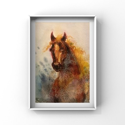Original Aquarell Bild 45x61cm, Pferd Gemälde,  Weihnachtlicher Geschenk Idee