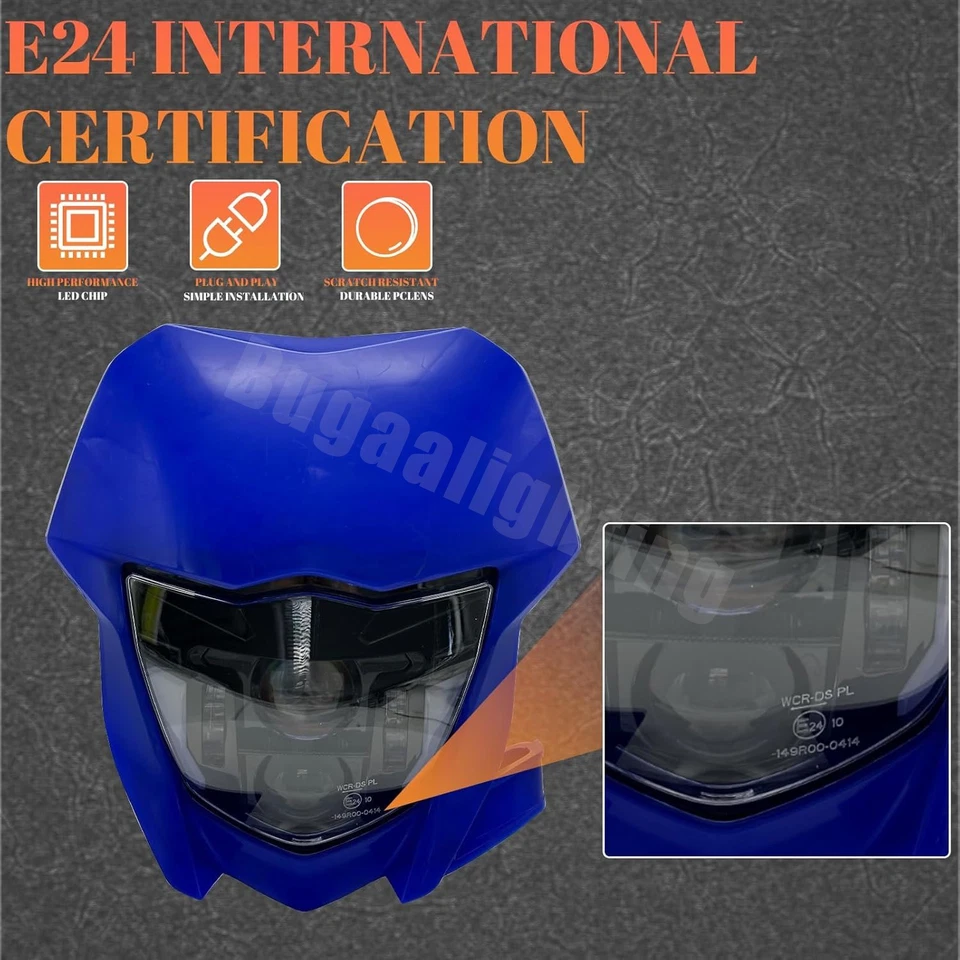 Faro LED para Yamaha WR450F WR250F 2002-2022 2023 2024 con cubierta de máscara azul DRL Foto 3 de 4