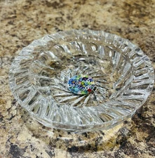 Millefiori Insert In Glass Trinket Dish Maker Unknown 5.5” small chip see pic