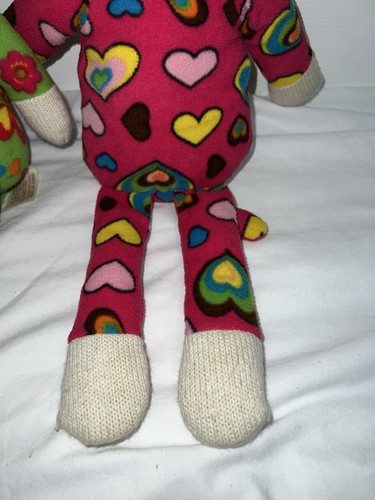 2 Dan Dee Calzino Scimmia Peluche Verde Fiori Rosa Cuori Peluche Hippie - Foto 3 di 6