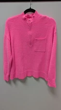 (S) Lou & Grey Hot Pink Fuzzy Quarter-Zip Pullover Sweater
