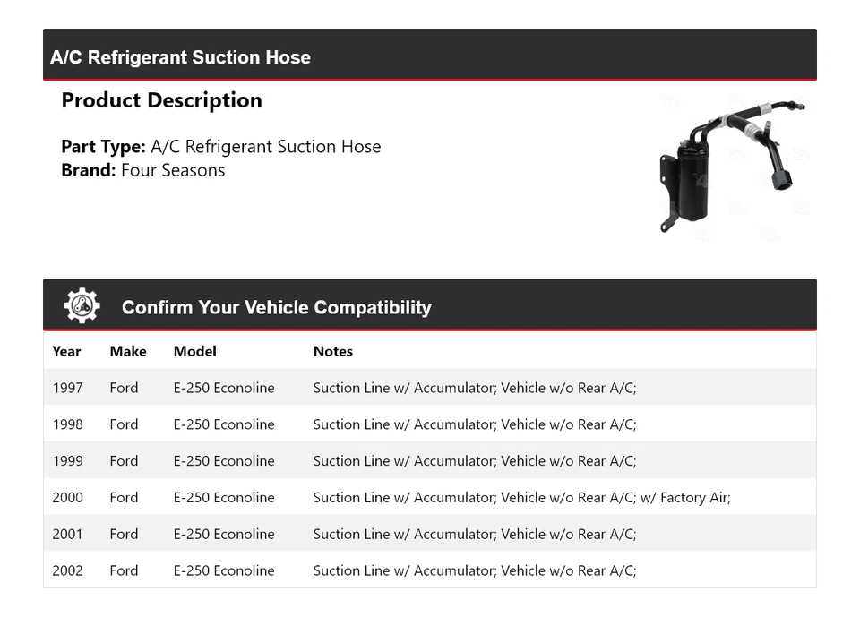 For 1997-2002 Ford E-250 Econoline A/C Refrigerant Suction Hose 4 Seasons 1998 - Image 2 of 4