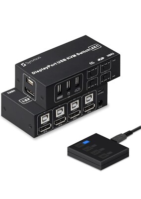DisplayPort USB KVM Switch 4X1 4 Port 3D UHD HBR2 4K@60Hz With 4 USB Cables New